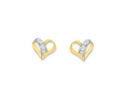 Boucles d'Oreilles Coeur Diamant Or Bicolore 9 Carats 2RJ12BB5 - 2RJ12BB5 -  Bijouterie Cupillard