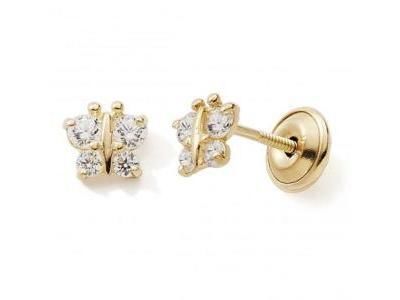 Boucles d'Oreilles Papillon Zircon Or Jaune 375  fermoir vissé NB057V - Réf. NB057V