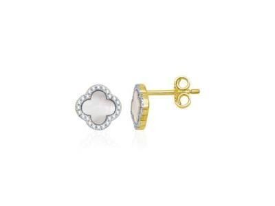 Boucles d'Oreilles Trèfles Or Jaune 750 Diamant Nacre - BOTCL07NY - Réf. BOTCL07NY