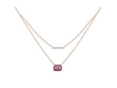 Collier Or Jaune 750 2 Rangs Topaze Rose Diamant - CN5320DPTO - Réf. CN5320DPTO