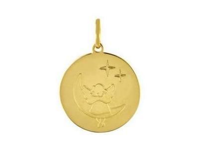 Médaille Ange Sur La Lune 16 mm Or Jaune 750 - A02120 - Réf. A02120